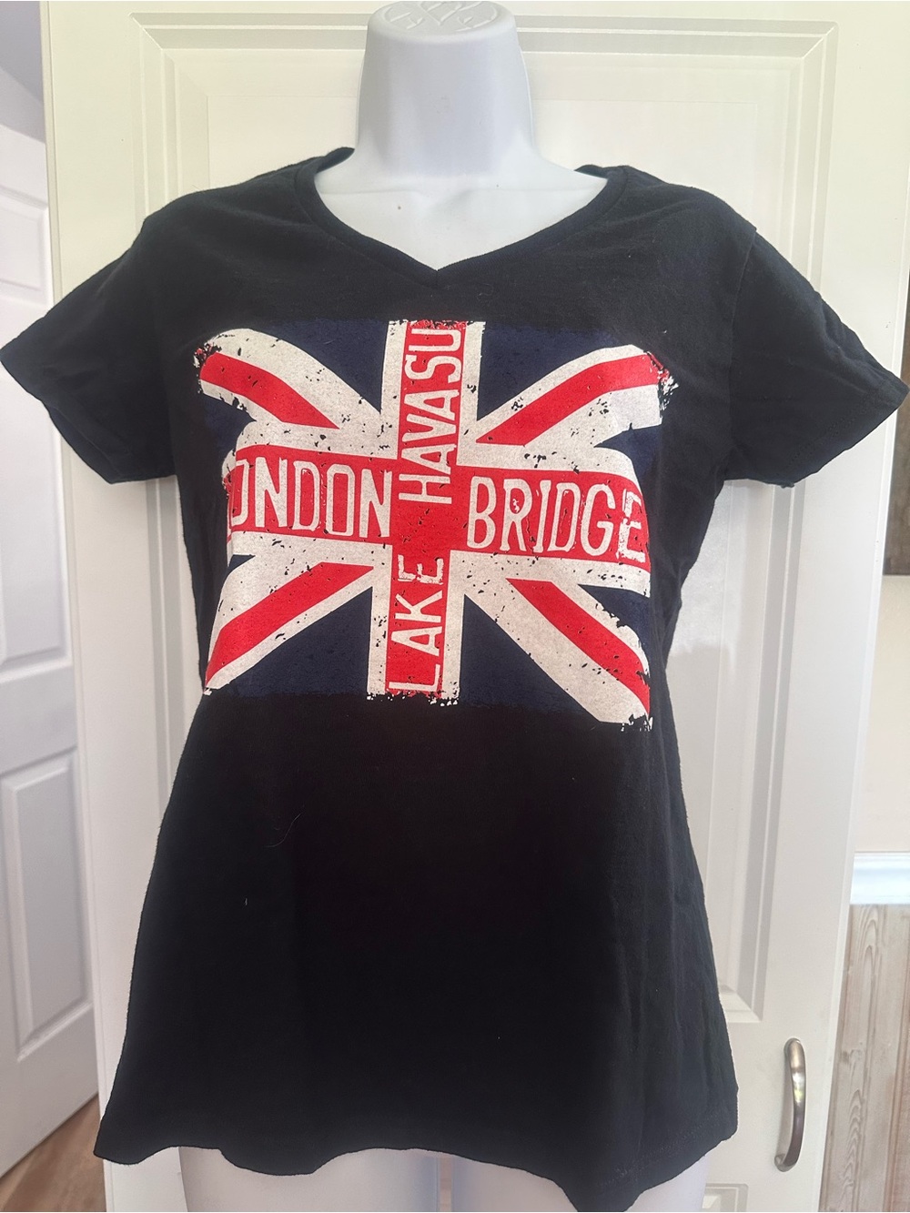 Black Graphic Tee with Union Jack and Red Accents